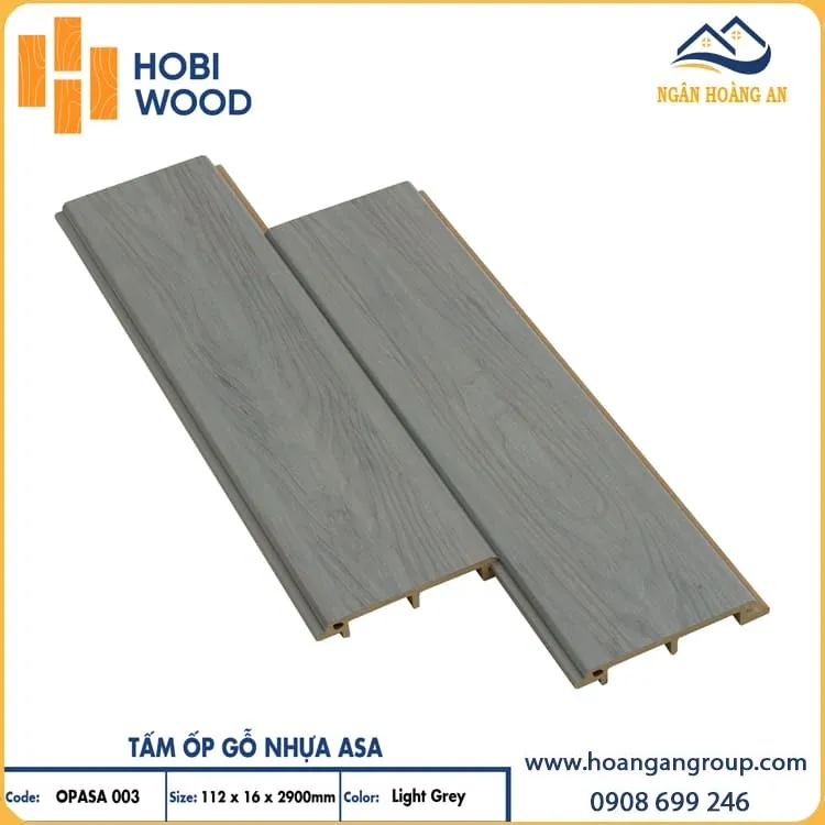 Tấm Ốp Vách Ngoài Trời Phủ ASA Hobiwood OPASA 003 Light Grey